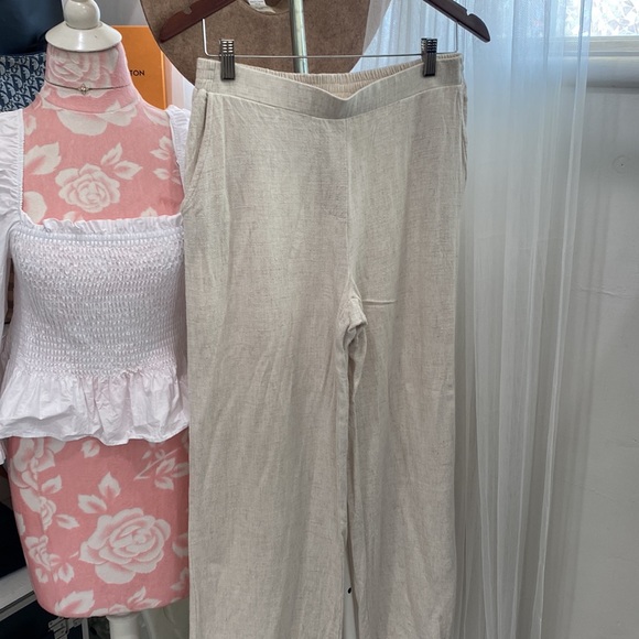 I Say Linen Cream Wide Leg Pants S - Picture 2 of 7